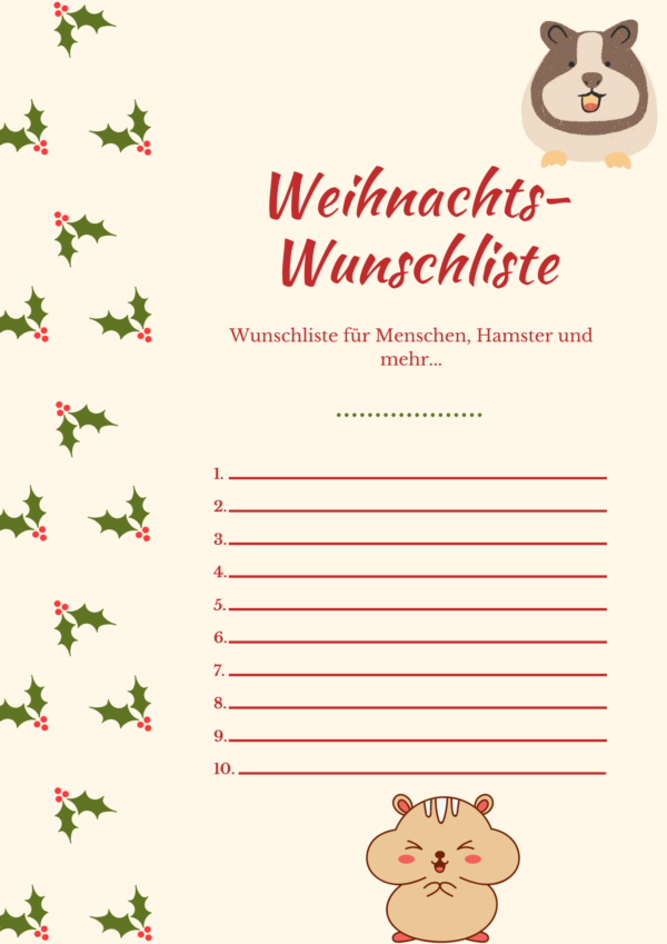 Wunschliste Weihnachten Hamster